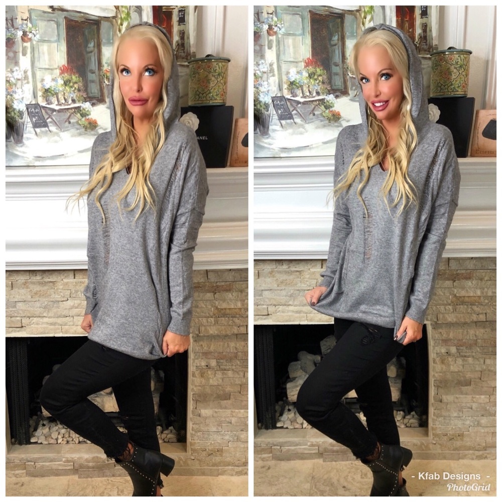 ❤️LAST 1! So Soft Destroyed Gray Hoodie Sweater! - Picture 4 of 4
